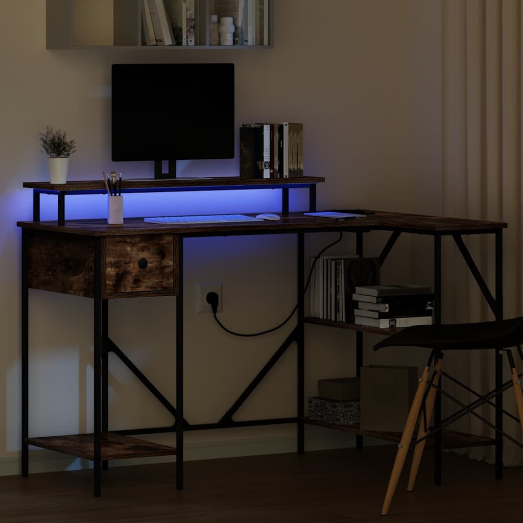 Skrivebord med skuff Røkt eik 120 x 79 x 86,5 cm Konstruert tre