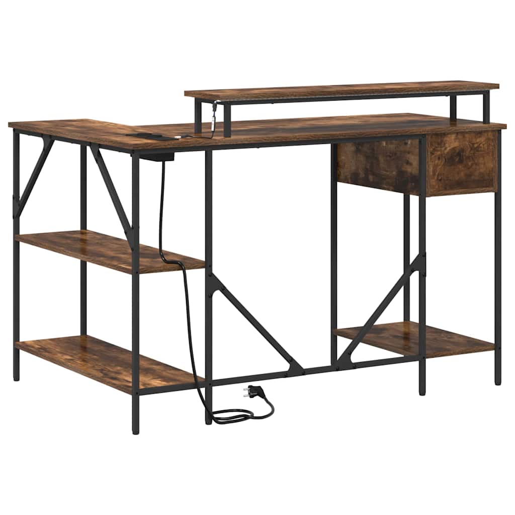 Skrivebord med skuff Røkt eik 120 x 79 x 86,5 cm Konstruert tre