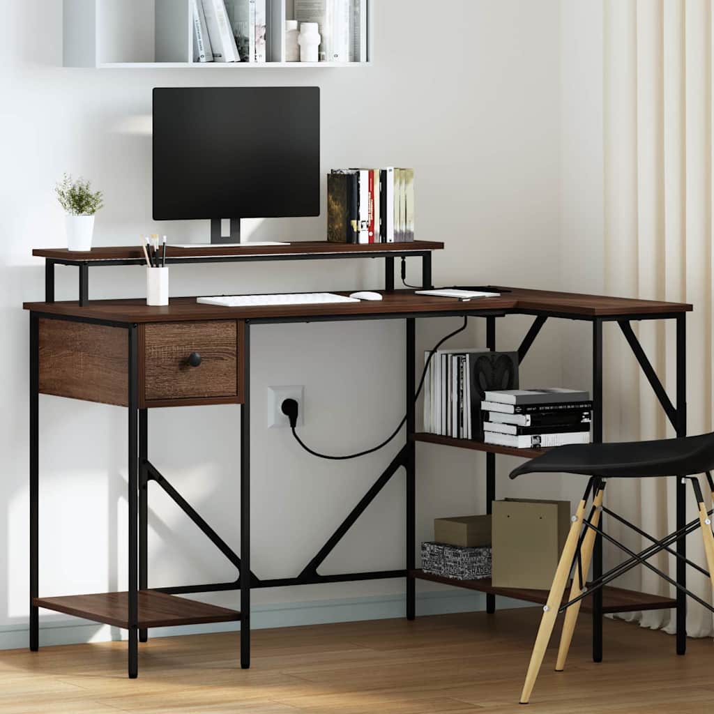 Skrivebord med skuff Brun Eik 120 x 79 x 86,5 cm Konstruert tre