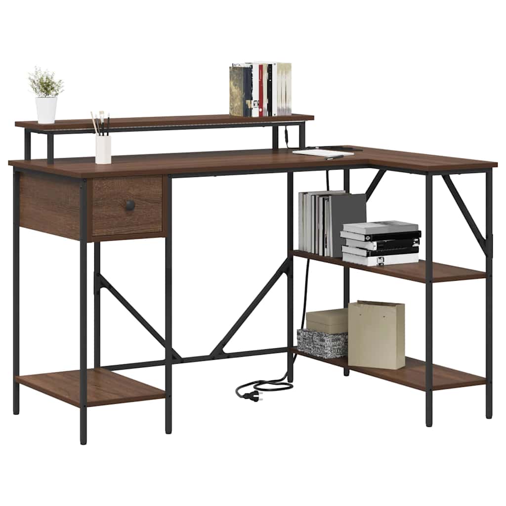 Skrivebord med skuff Brun Eik 120 x 79 x 86,5 cm Konstruert tre
