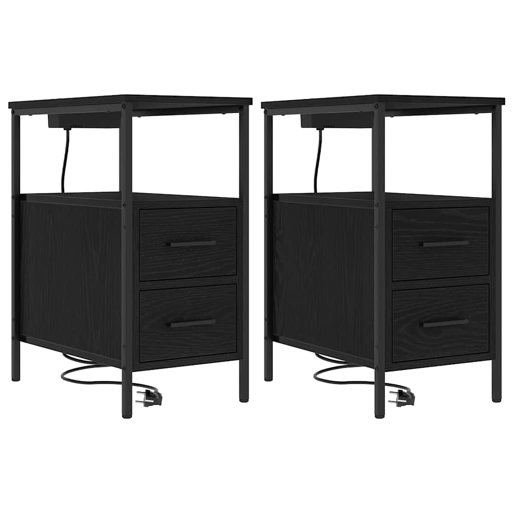 Nattbordskap 2 pcs Svart Eik 30 x 48 x 61 cm Konstruert tre