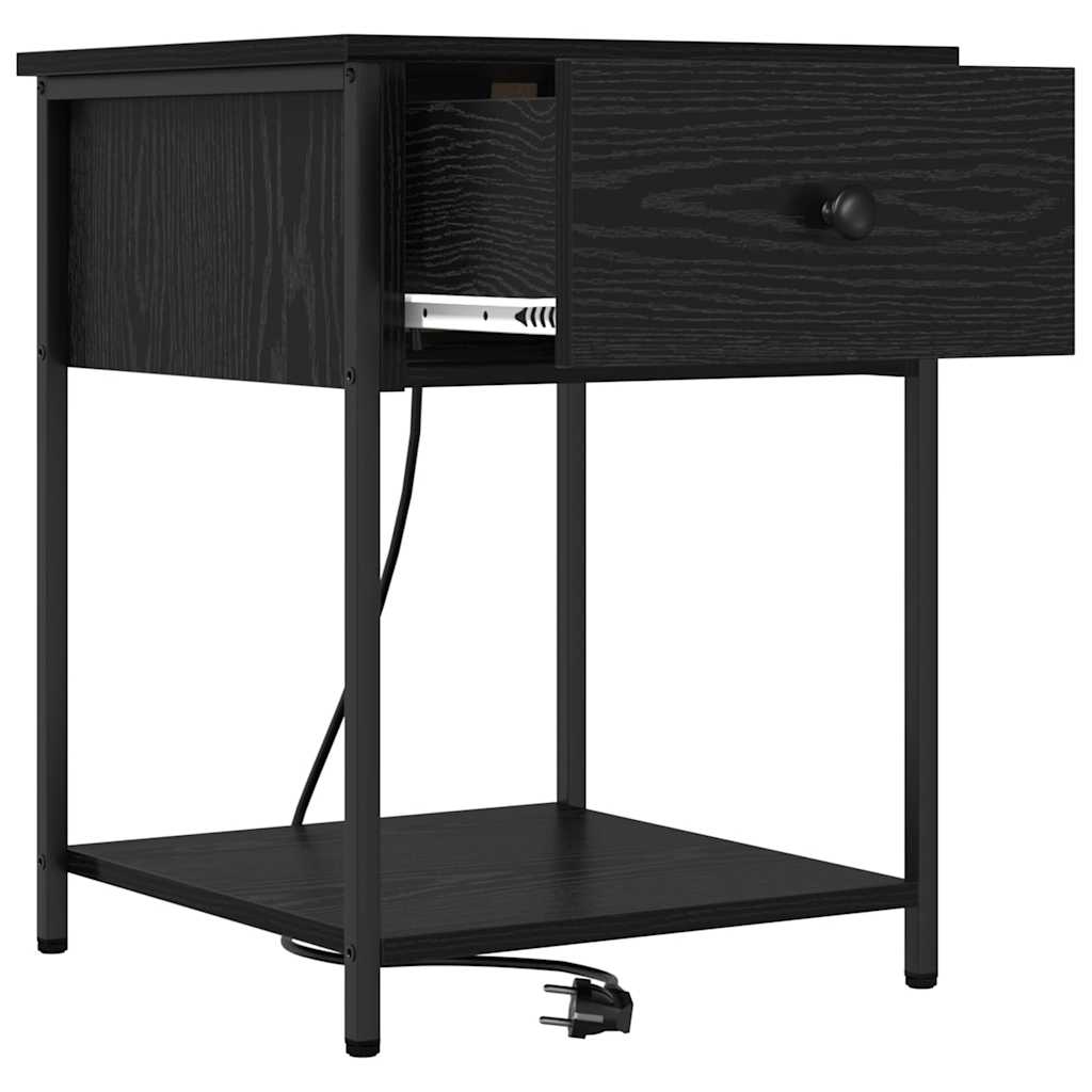 Nattbordskap med skuff Svart Eik 42 x 41 x 56 cm Konstruert tre