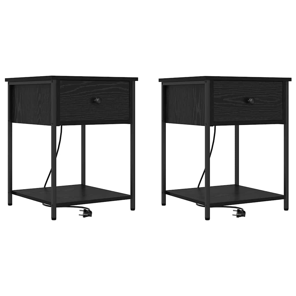 Nattbordskap 2 pcs Svart Eik 42 x 41 x 56 cm Konstruert tre