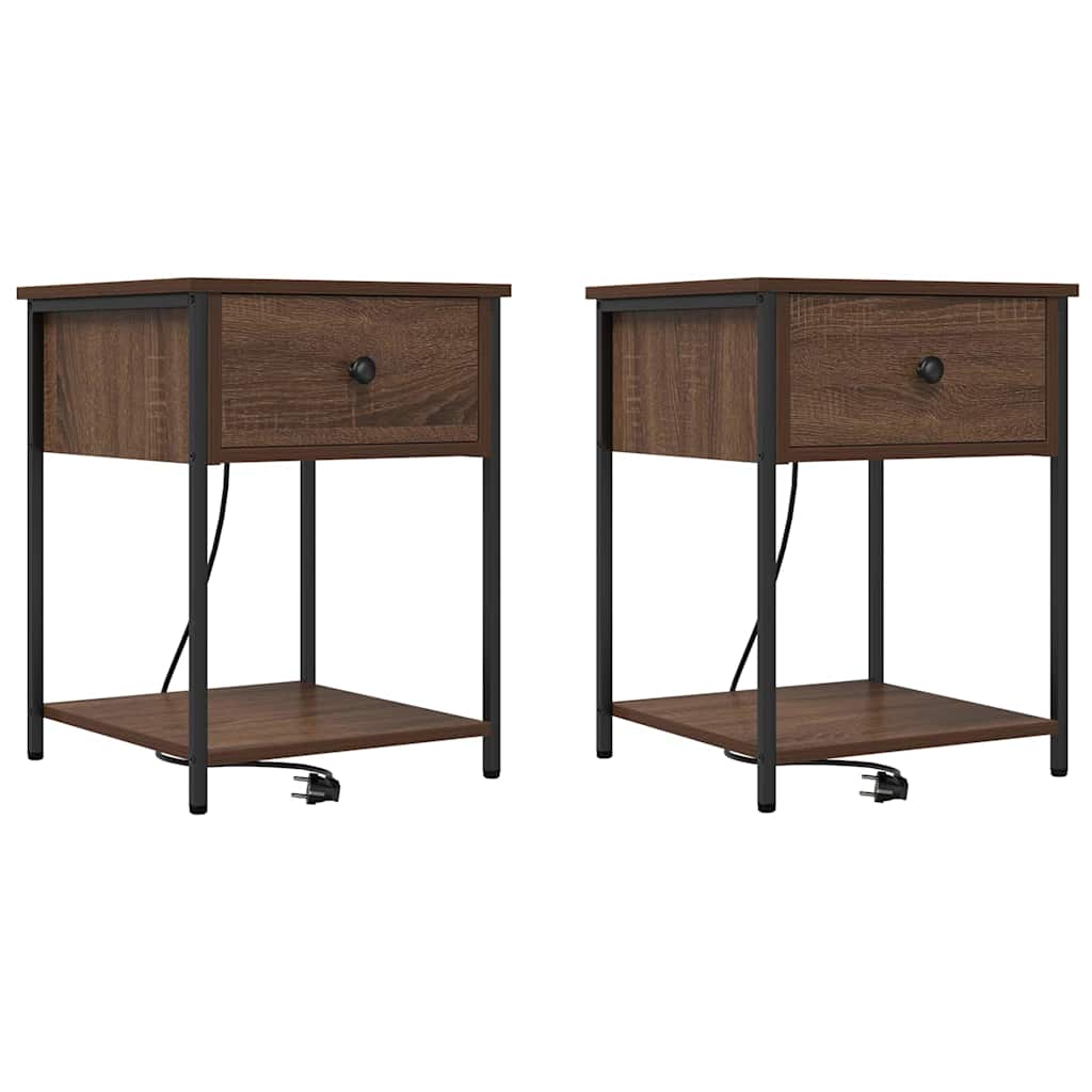 Nattbordskap 2 pcs Brun Eik 42 x 41 x 56 cm Konstruert tre