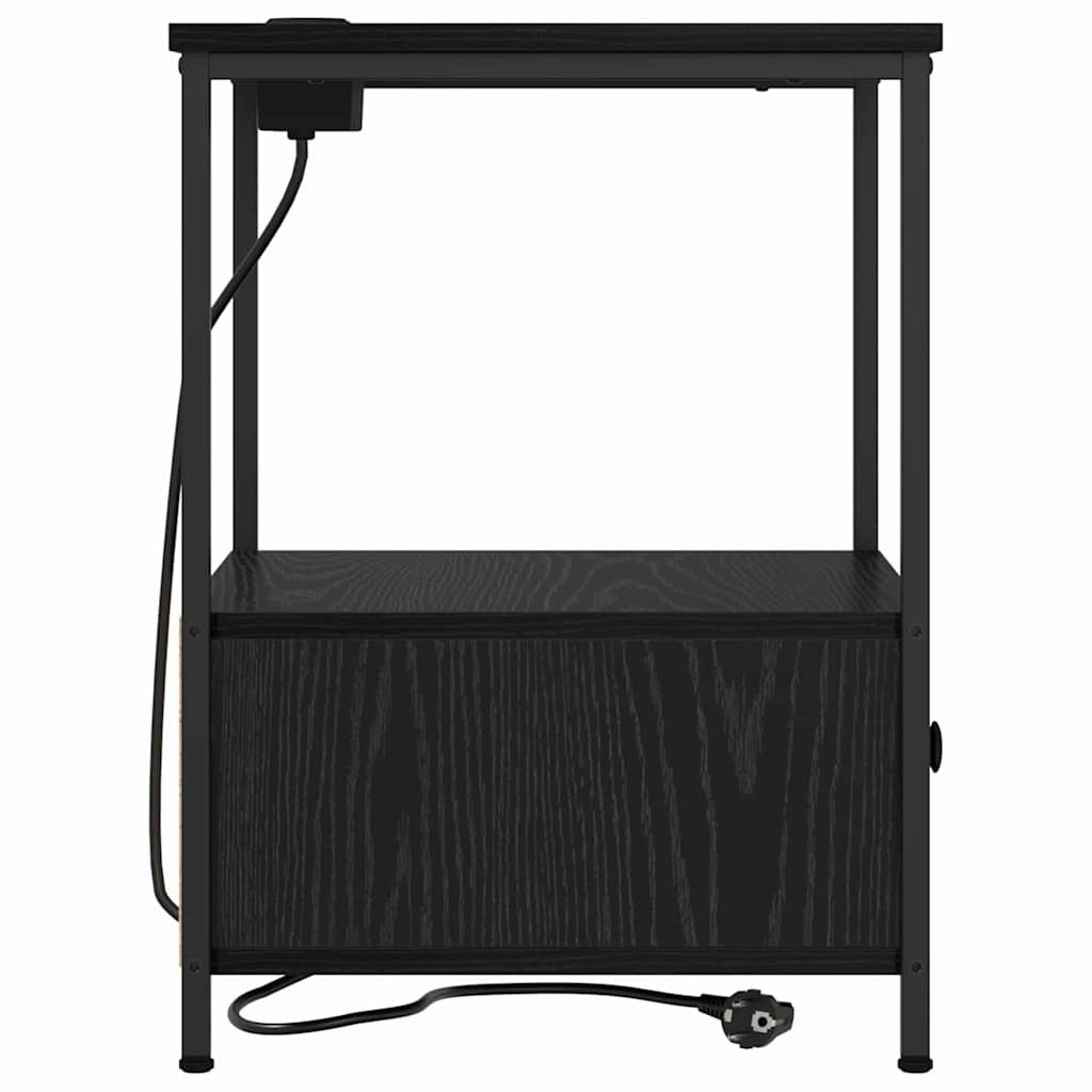 Nattbordskap med skuff Svart Eik 42 x 41 x 56 cm Konstruert tre