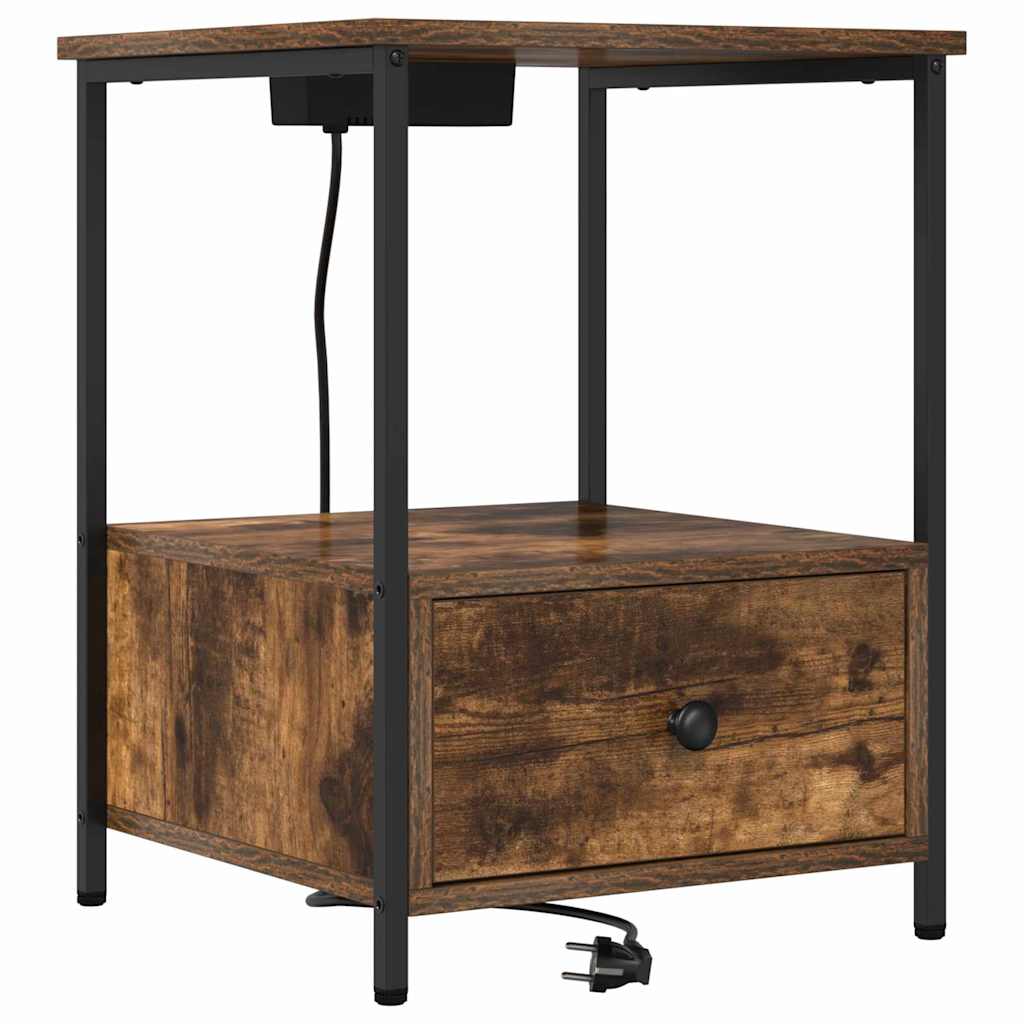 Nattbordskap 2 pcs Røkt eik 42 x 41 x 56 cm Konstruert tre