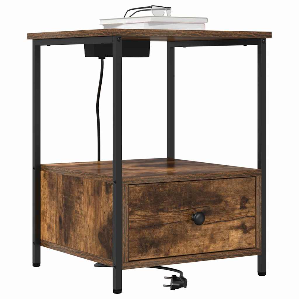 Nattbordskap 2 pcs Røkt eik 42 x 41 x 56 cm Konstruert tre
