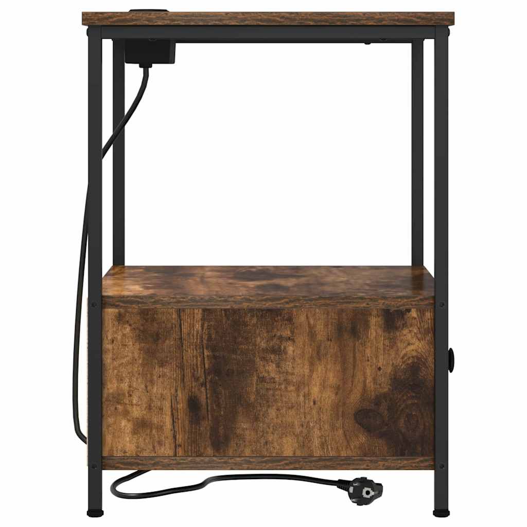 Nattbordskap 2 pcs Røkt eik 42 x 41 x 56 cm Konstruert tre