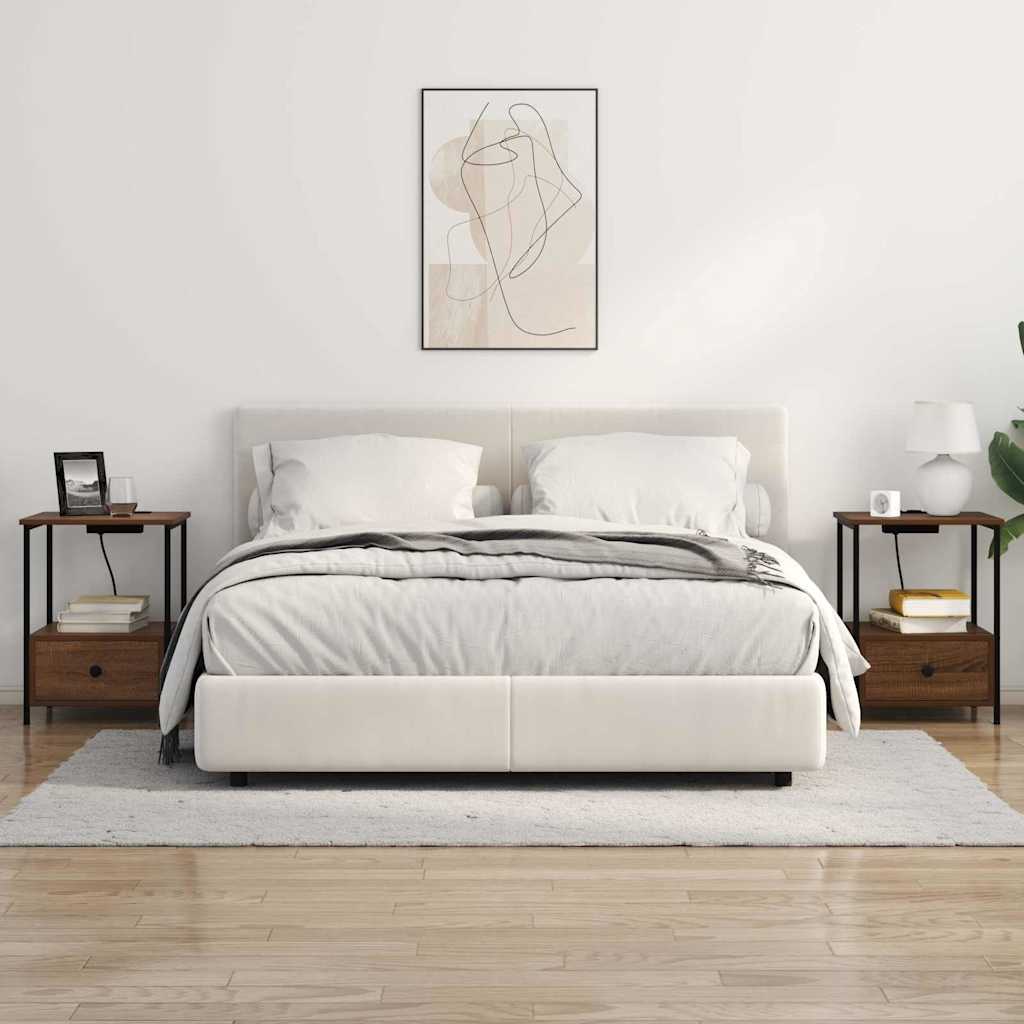Nattbordskap med skuff Brun Eik 42 x 41 x 56 cm Konstruert tre