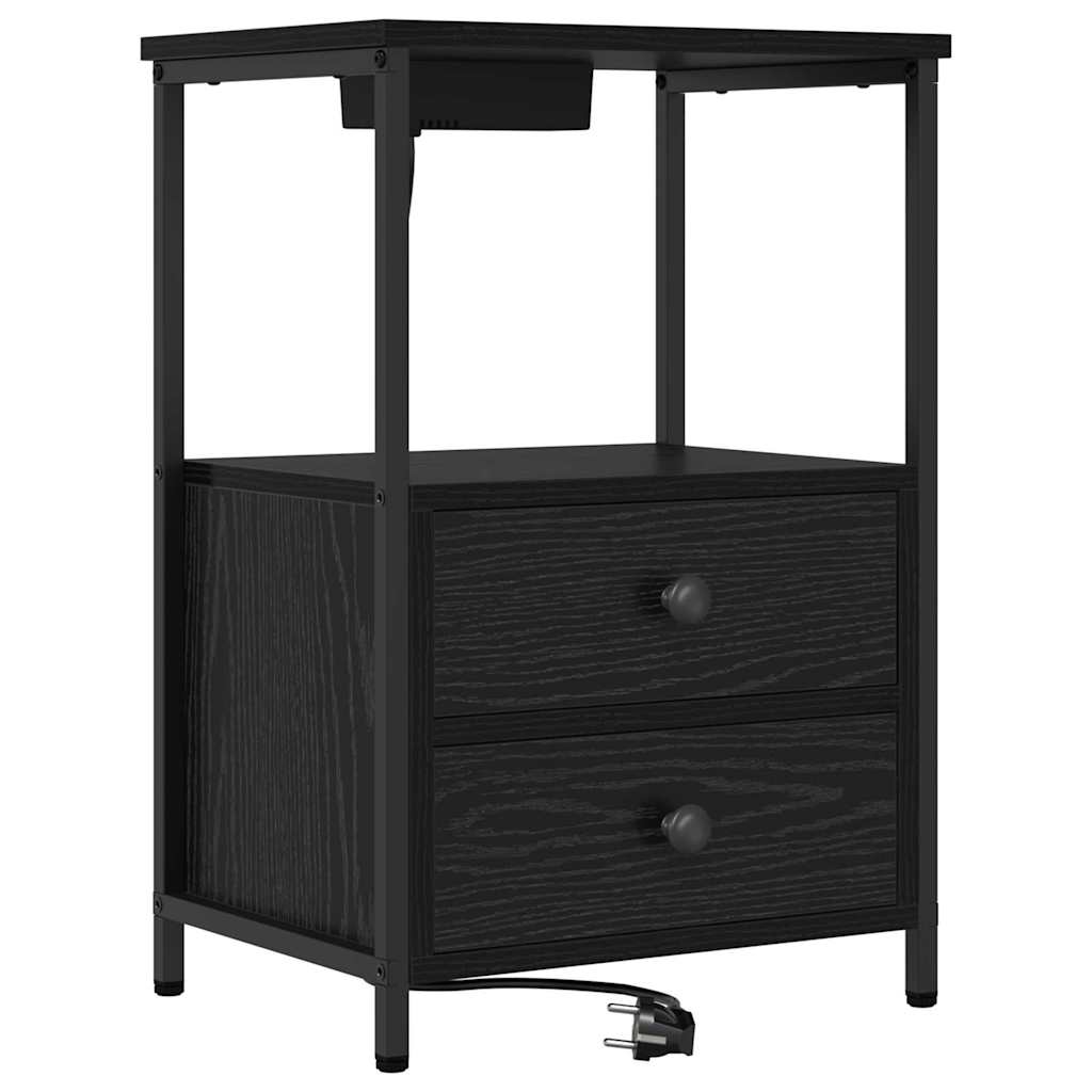 Nattbordskap med skuff Svart Eik 40 x 31 x 60 cm Konstruert tre