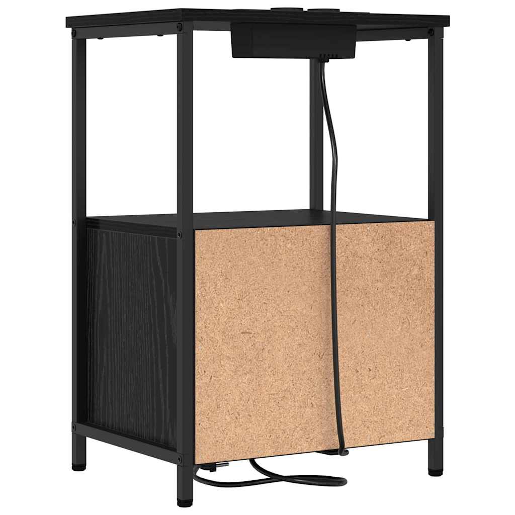 Nattbordskap med skuff Svart Eik 40 x 31 x 60 cm Konstruert tre