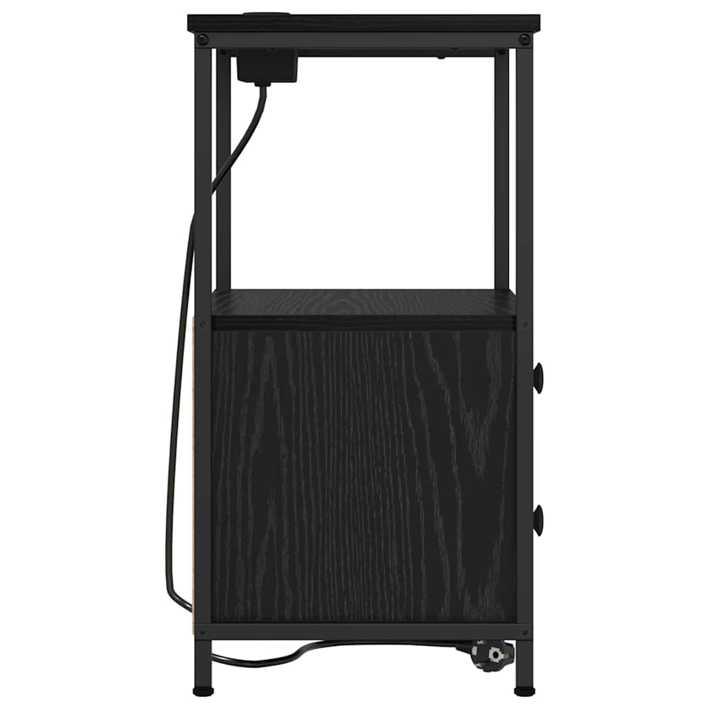 Nattbordskap med skuff Svart Eik 40 x 31 x 60 cm Konstruert tre