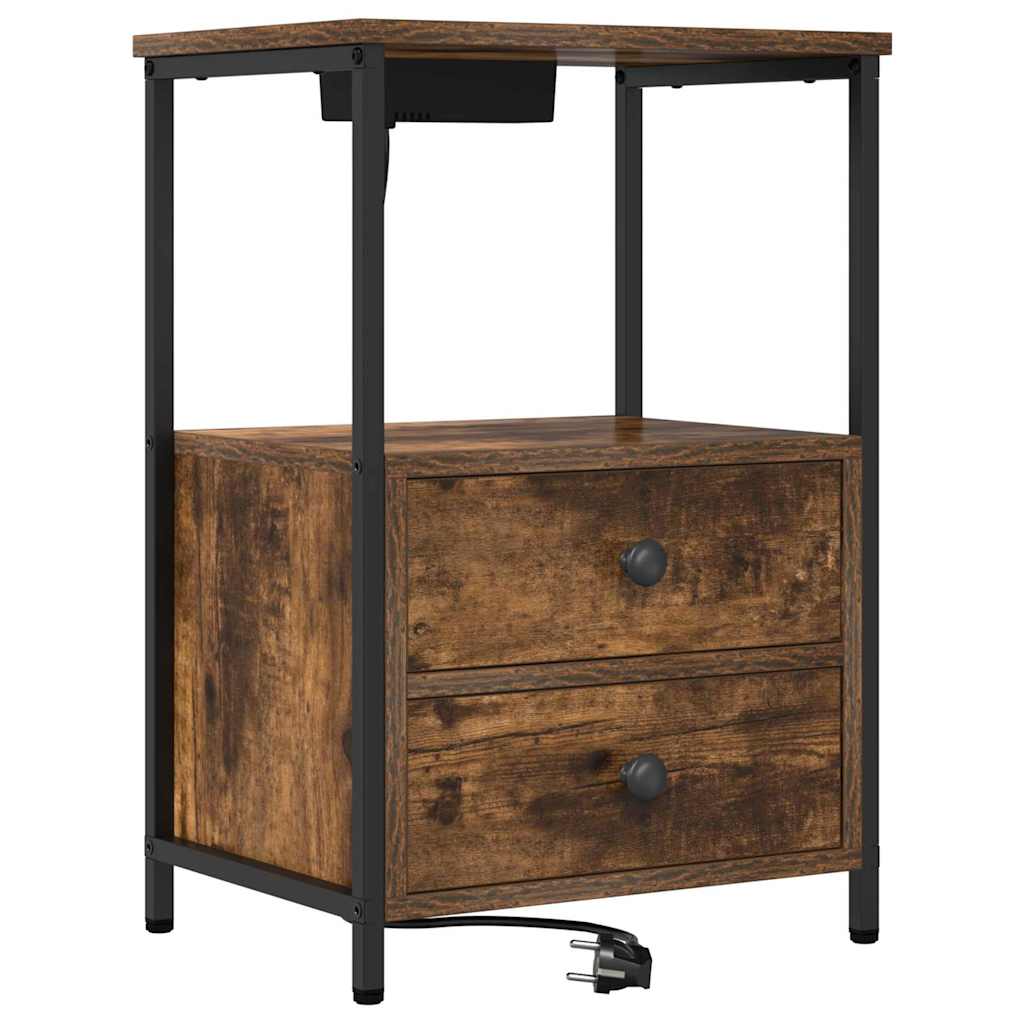 Nattbordskap 2 pcs Røkt eik 40 x 31 x 60 cm Konstruert tre