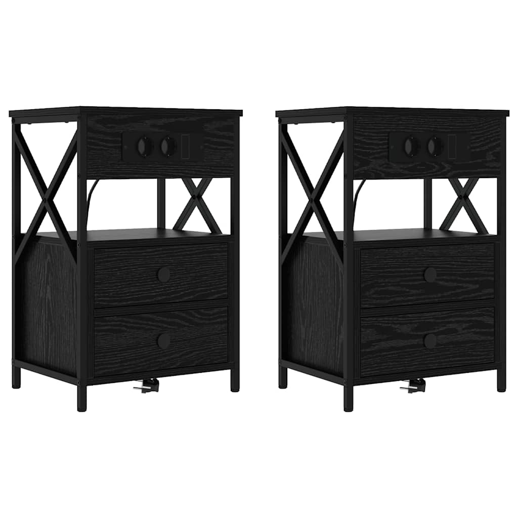 Nattbordskap 2 pcs Svart Eik 40 x 31 x 60 cm Konstruert tre