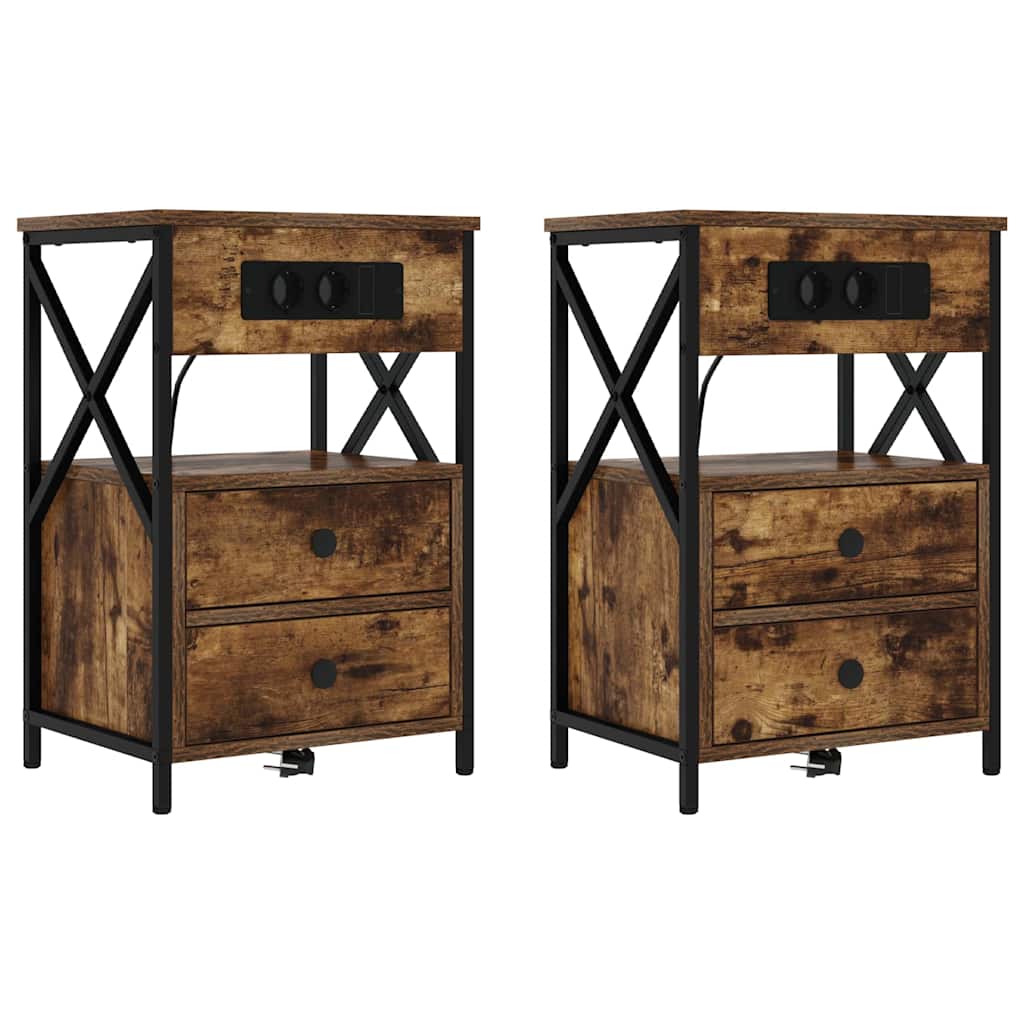 Nattbordskap 2 pcs Røkt eik 40 x 31 x 60 cm Konstruert tre