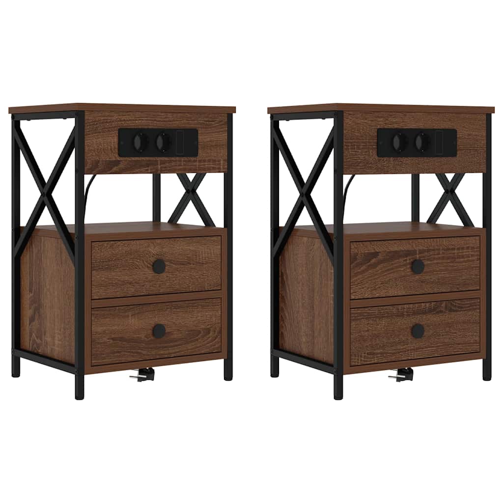 Nattbordskap 2 pcs Brun Eik 40 x 31 x 60 cm Konstruert tre