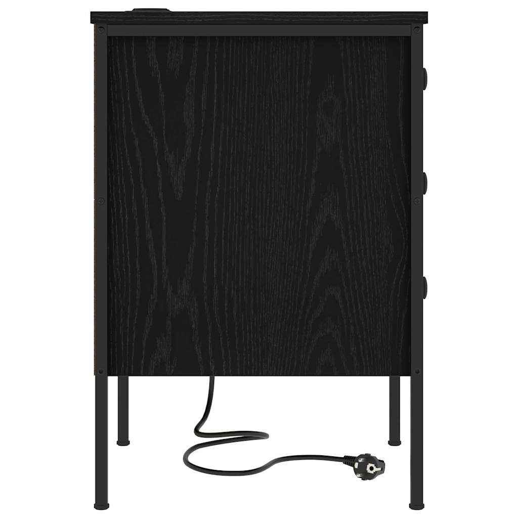 Nattbordskap med skuff Svart Eik 42 x 41 x 61 cm Konstruert tre