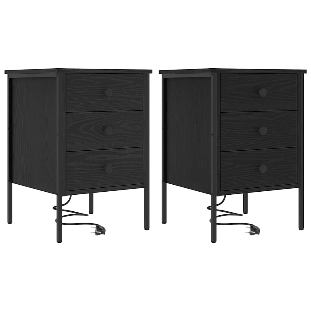 Nattbordskap 2 pcs Svart Eik 42 x 41 x 61 cm Konstruert tre