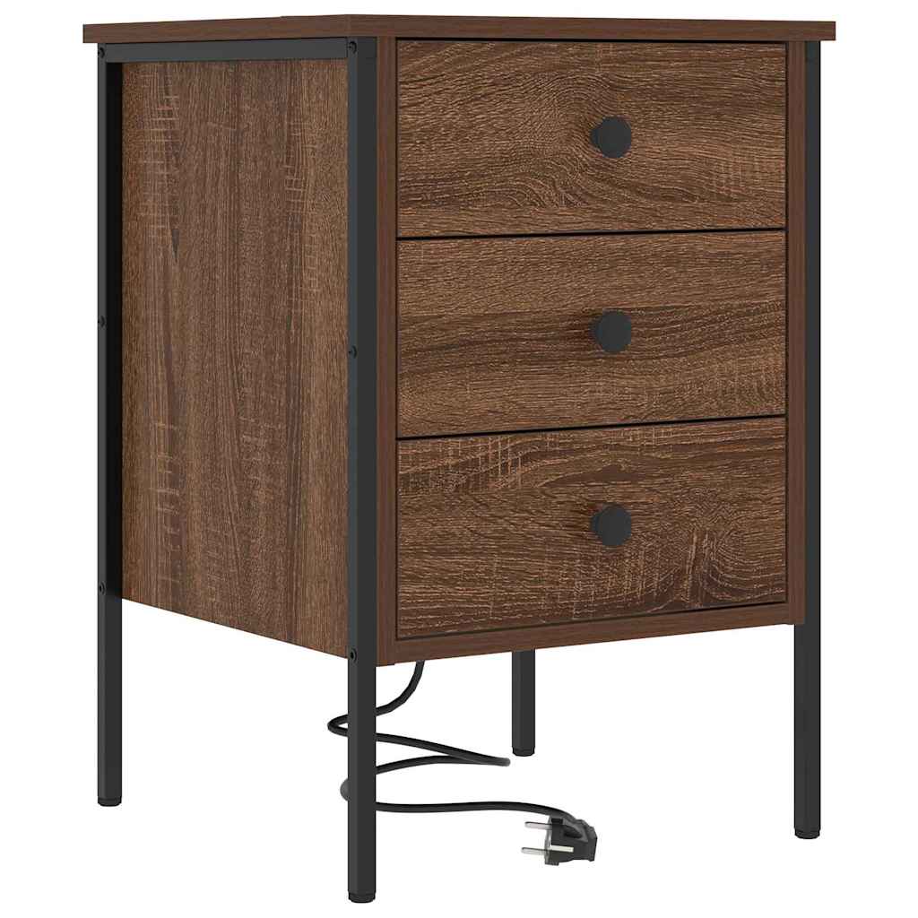 Nattbordskap med skuff Brun Eik 42 x 41 x 61 cm Konstruert tre