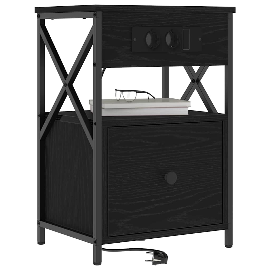 Nattbordskap med skuff Svart Eik 40 x 31 x 60 cm Konstruert tre
