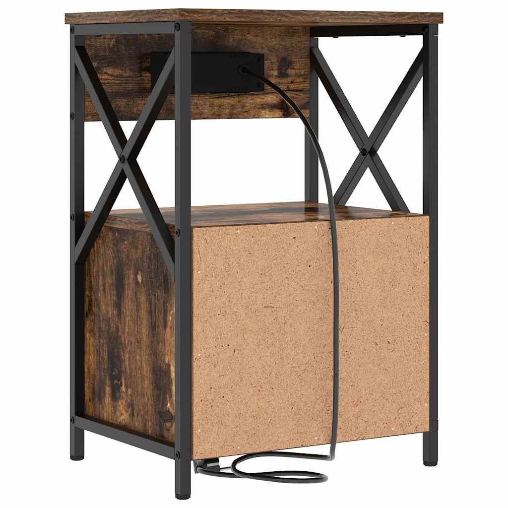 Nattbordskap med skuff Røkt eik 40 x 31 x 60 cm Konstruert tre