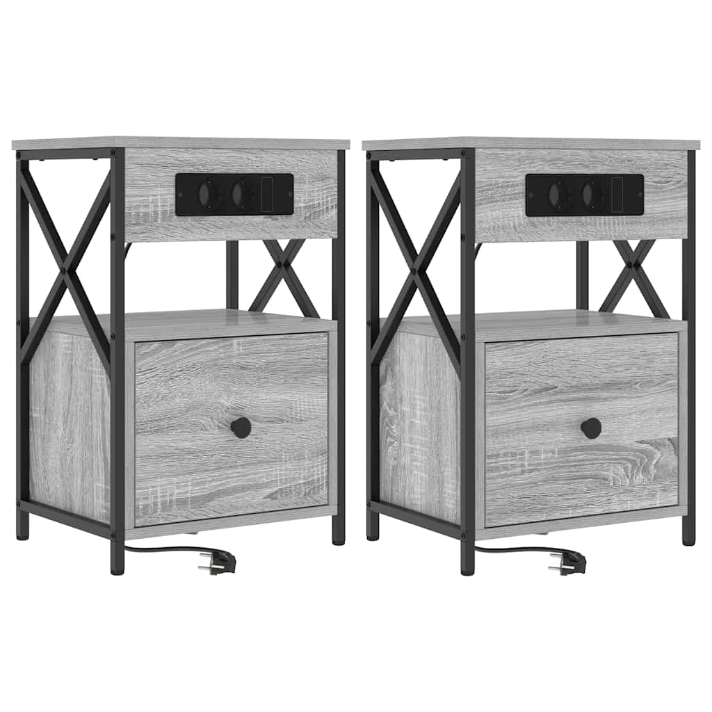 Nattbordskap 2 pcs Grå Sonoma 40 x 31 x 60 cm Konstruert tre