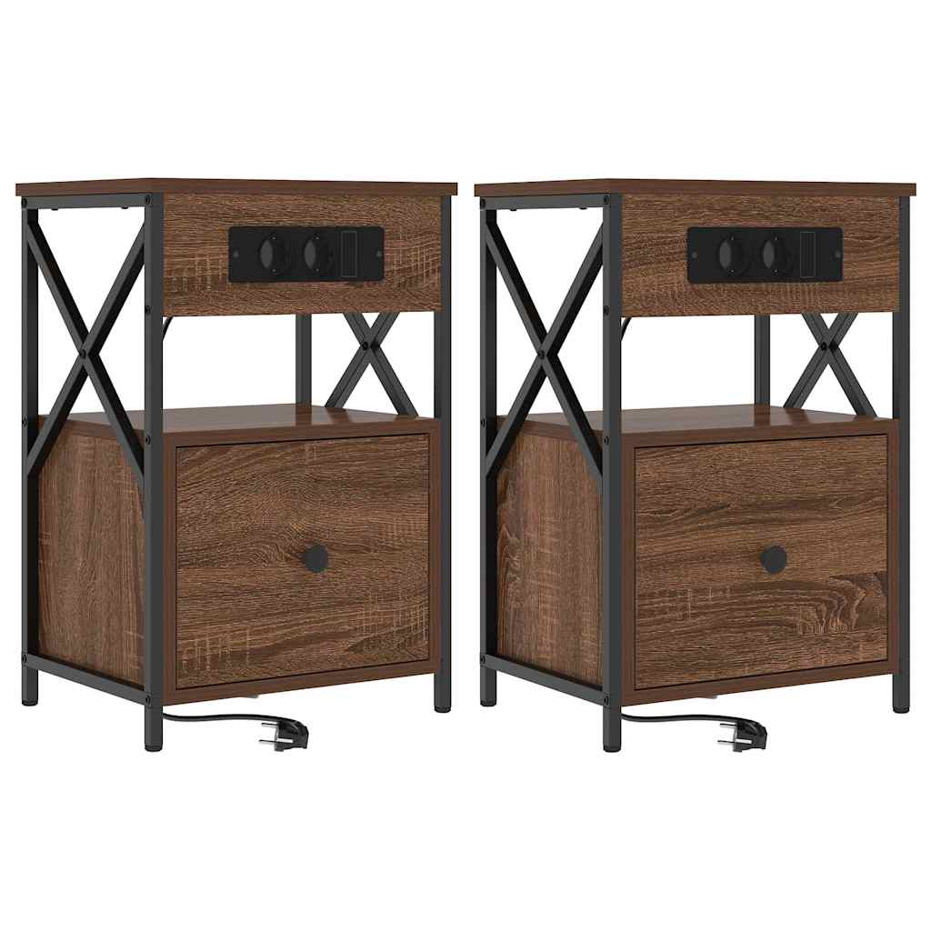 Nattbordskap 2 pcs Brun Eik 40 x 31 x 60 cm Konstruert tre
