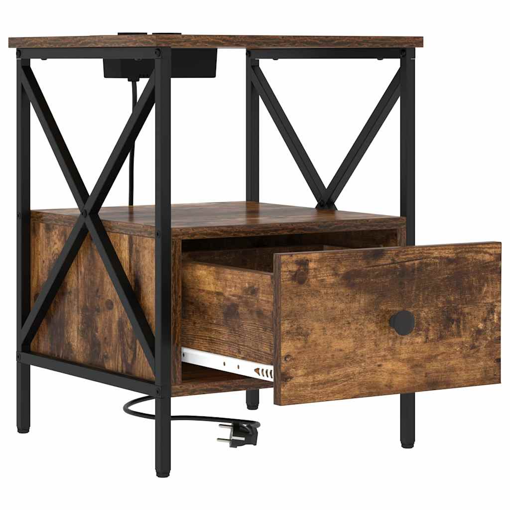 Nattbordskap 2 pcs Røkt eik 41,5 x 40,5 x 55 cm Konstruert tre