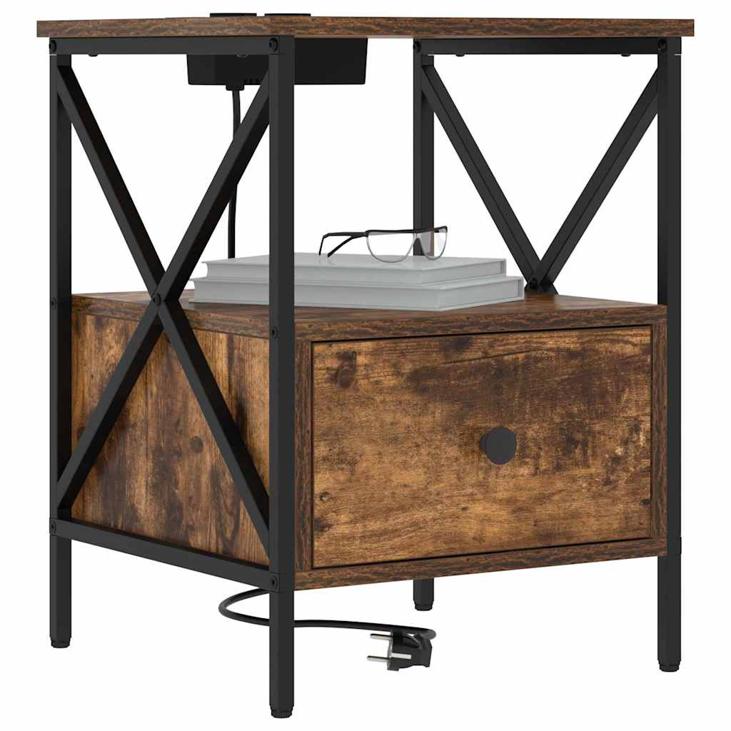 Nattbordskap 2 pcs Røkt eik 41,5 x 40,5 x 55 cm Konstruert tre