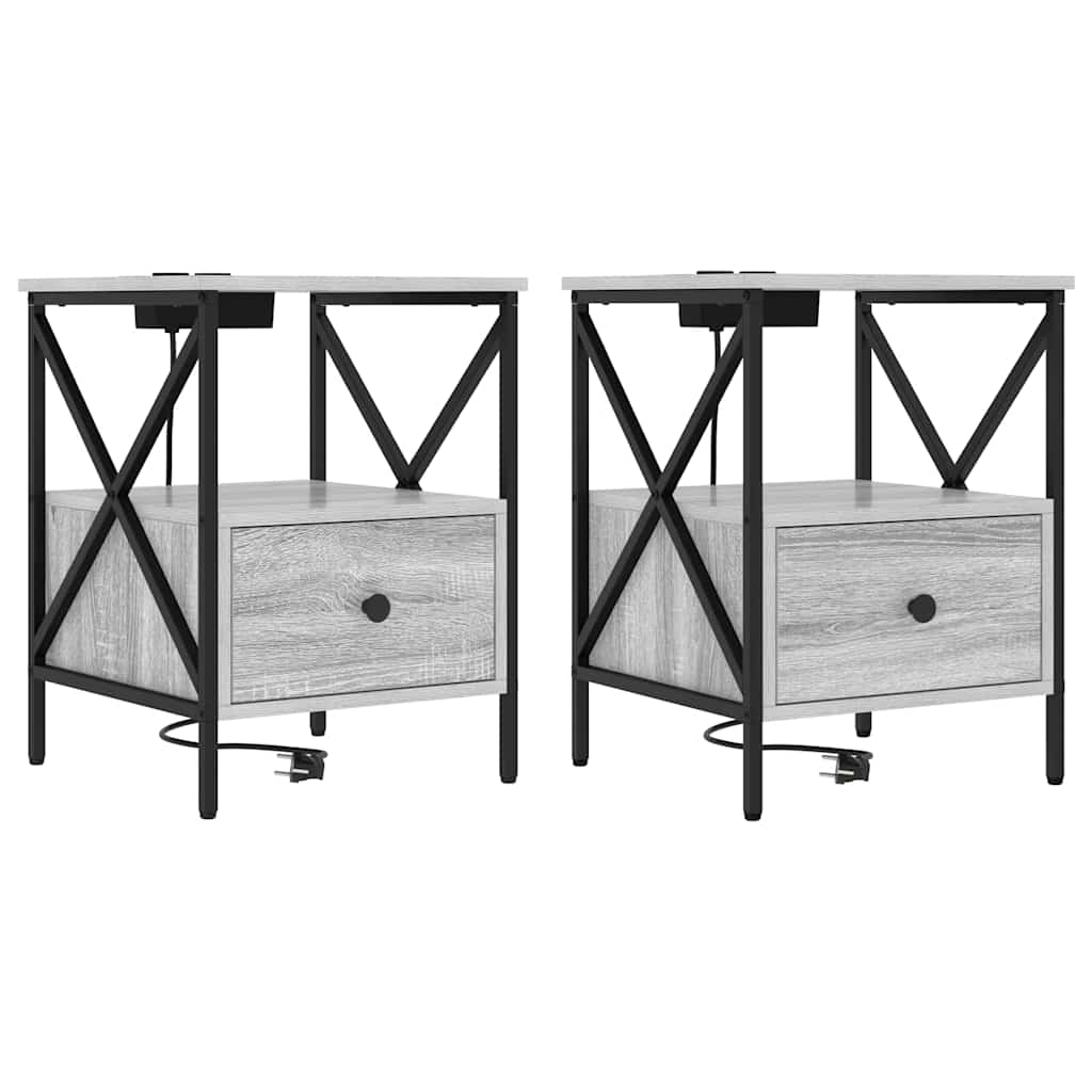 Nattbordskap med skuff 2 pcs Grå Sonoma 41,5 x 40,5 x 55 cm