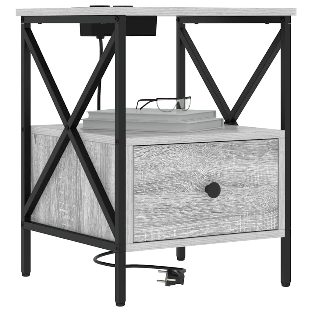 Nattbordskap med skuff 2 pcs Grå Sonoma 41,5 x 40,5 x 55 cm