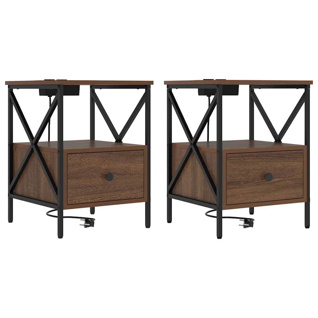 Nattbordskap 2 pcs Brun Eik 41,5 x 40,5 x 55 cm Konstruert tre