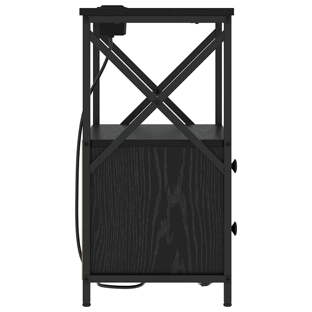 Nattbordskap med skuff Svart Eik 40 x 31 x 60 cm Konstruert tre