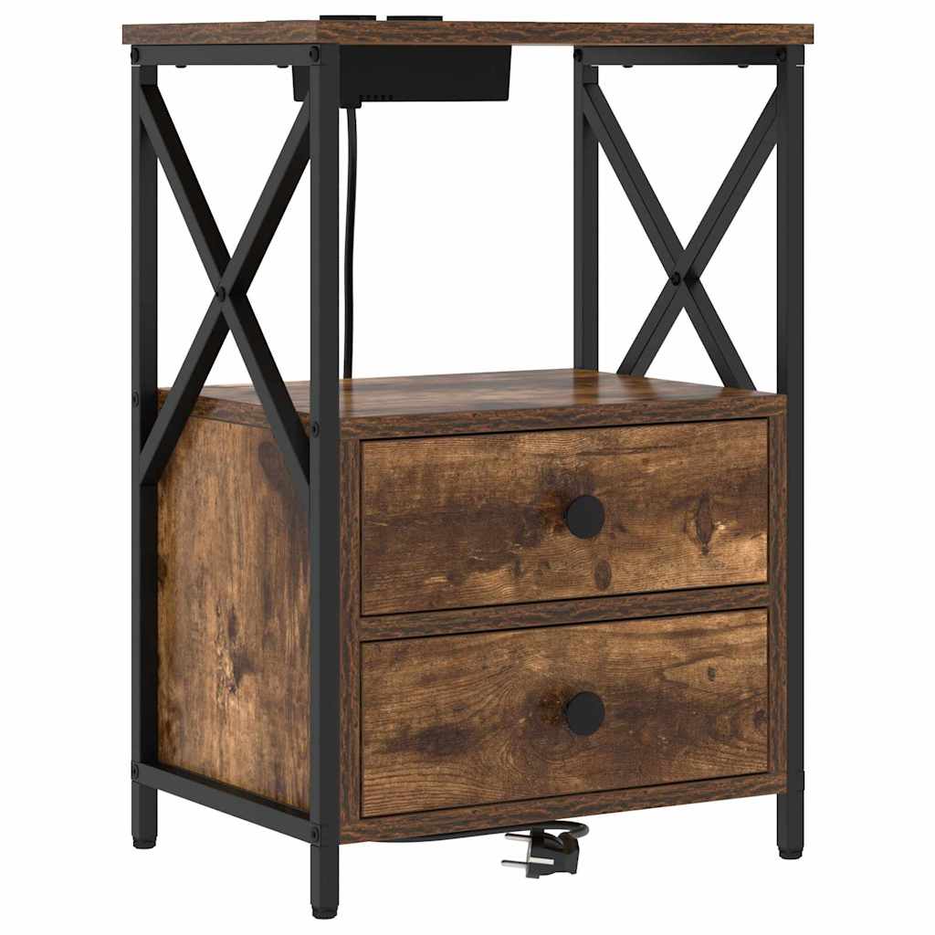 Nattbordskap 2 pcs Røkt eik 40 x 31 x 60 cm Konstruert tre