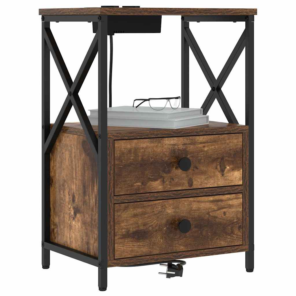 Nattbordskap 2 pcs Røkt eik 40 x 31 x 60 cm Konstruert tre