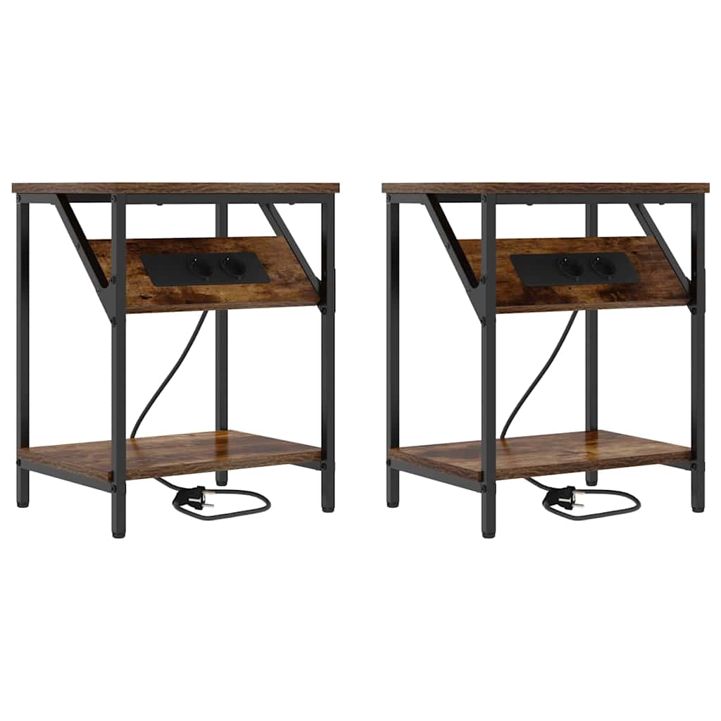 Nattbordskap 2 pcs Røkt eik 38 x 30 x 48 cm Konstruert tre