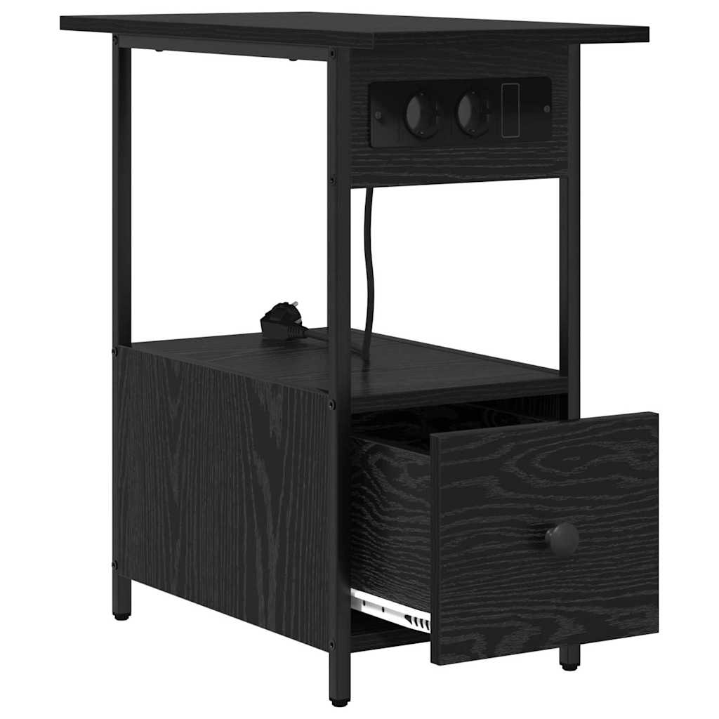 Nattbordskap med skuff Svart Eik 60 x 30 x 61 cm Konstruert tre