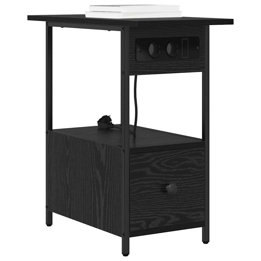 Nattbordskap med skuff Svart Eik 60 x 30 x 61 cm Konstruert tre