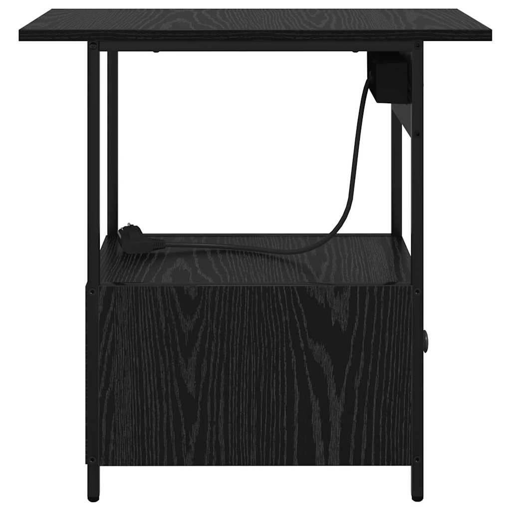Nattbordskap med skuff Svart Eik 60 x 30 x 61 cm Konstruert tre