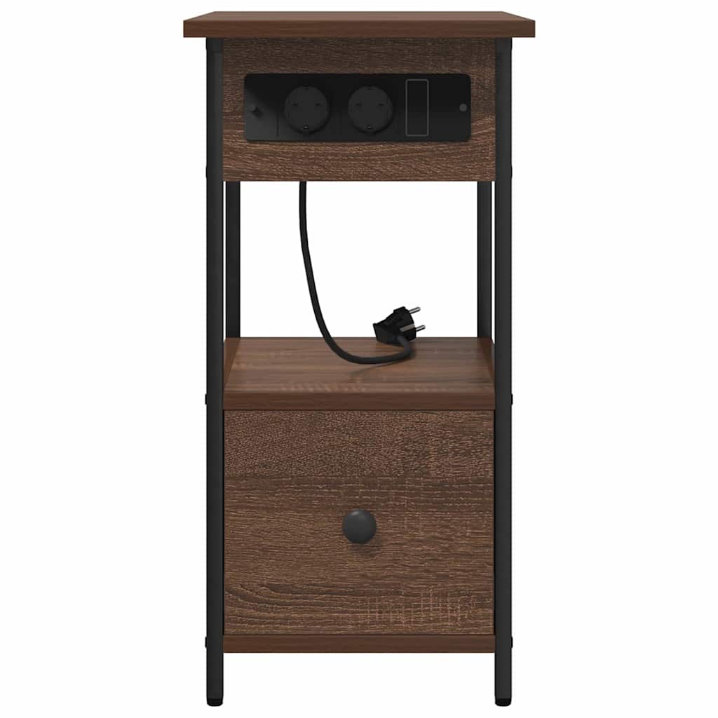 Nattbordskap med skuff Brun Eik 60 x 30 x 61 cm Konstruert tre