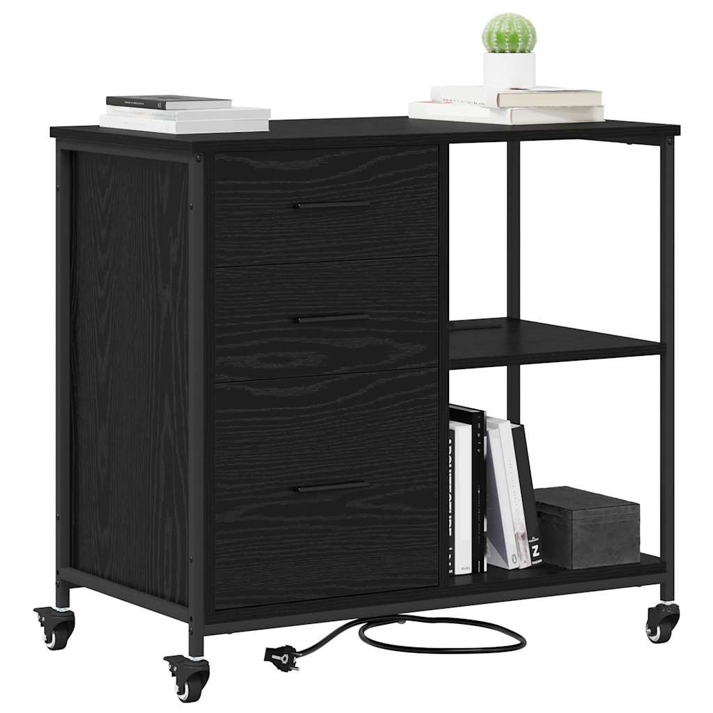 Skap med ladestasjon Svart Eik 76 x 41 x 72 cm Konstruert tre
