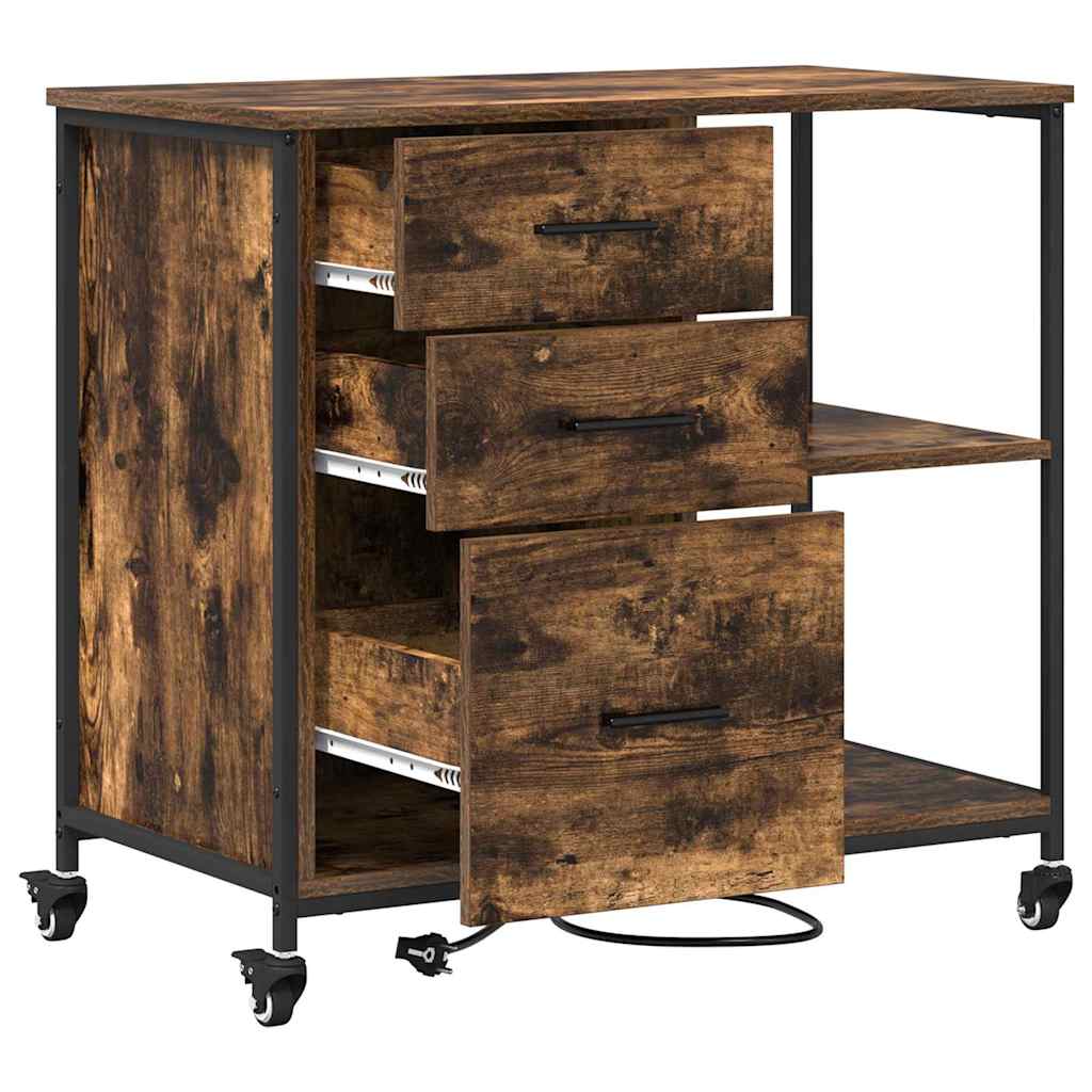 Skap med ladestasjon Røkt eik 76 x 41 x 72 cm Konstruert tre