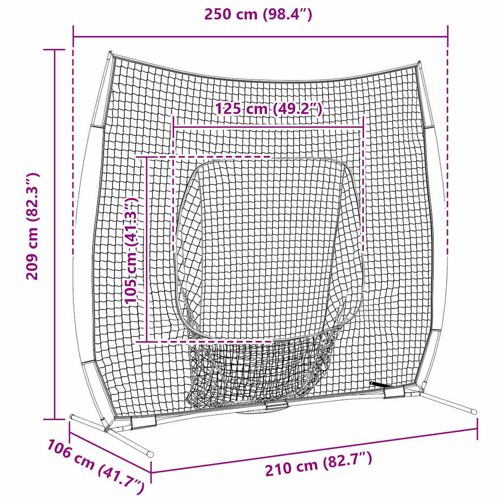 Baseball treningsnett Svart 250 x 106 x 209 cm Polyester