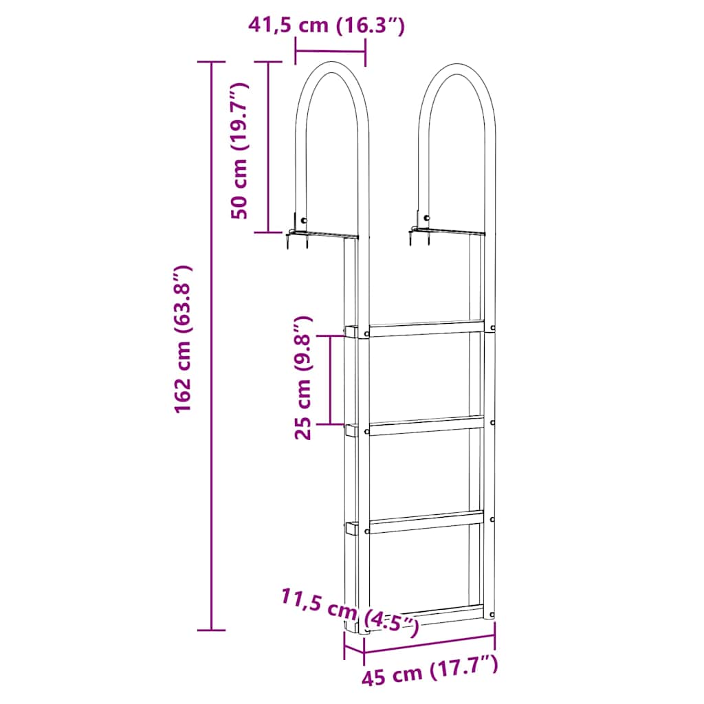 4-trinns dokkestige sølv 45 ×11,5 ×162 cm Aluminium