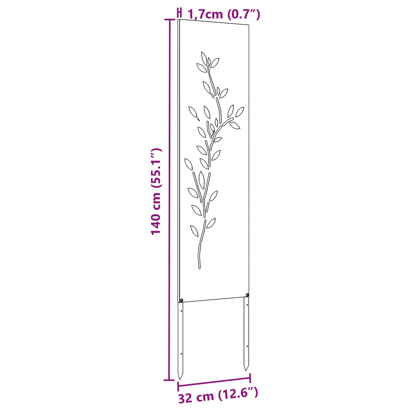 Hageprivat skjerm Blomster Antrasitt 32 x 140 cm Kaldvalsestål