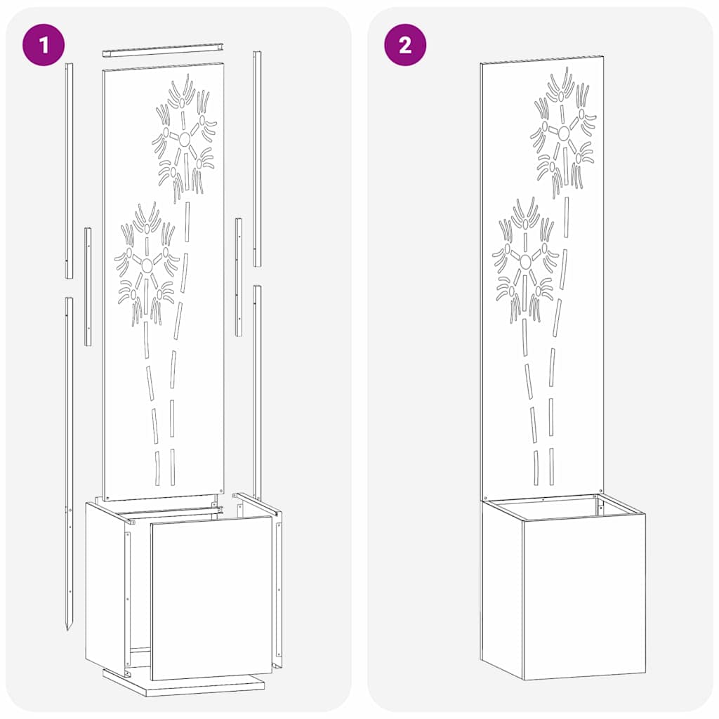 Hageprivat skjerm Blomster Svart 32 x 150 cm Kaldvalsestål