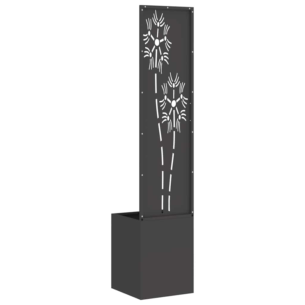 Hageprivat skjerm Blomster Svart 32 x 150 cm Kaldvalsestål