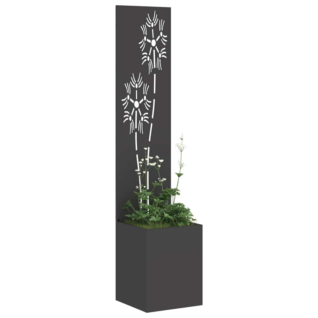Hageprivat skjerm Blomster Svart 32 x 150 cm Kaldvalsestål