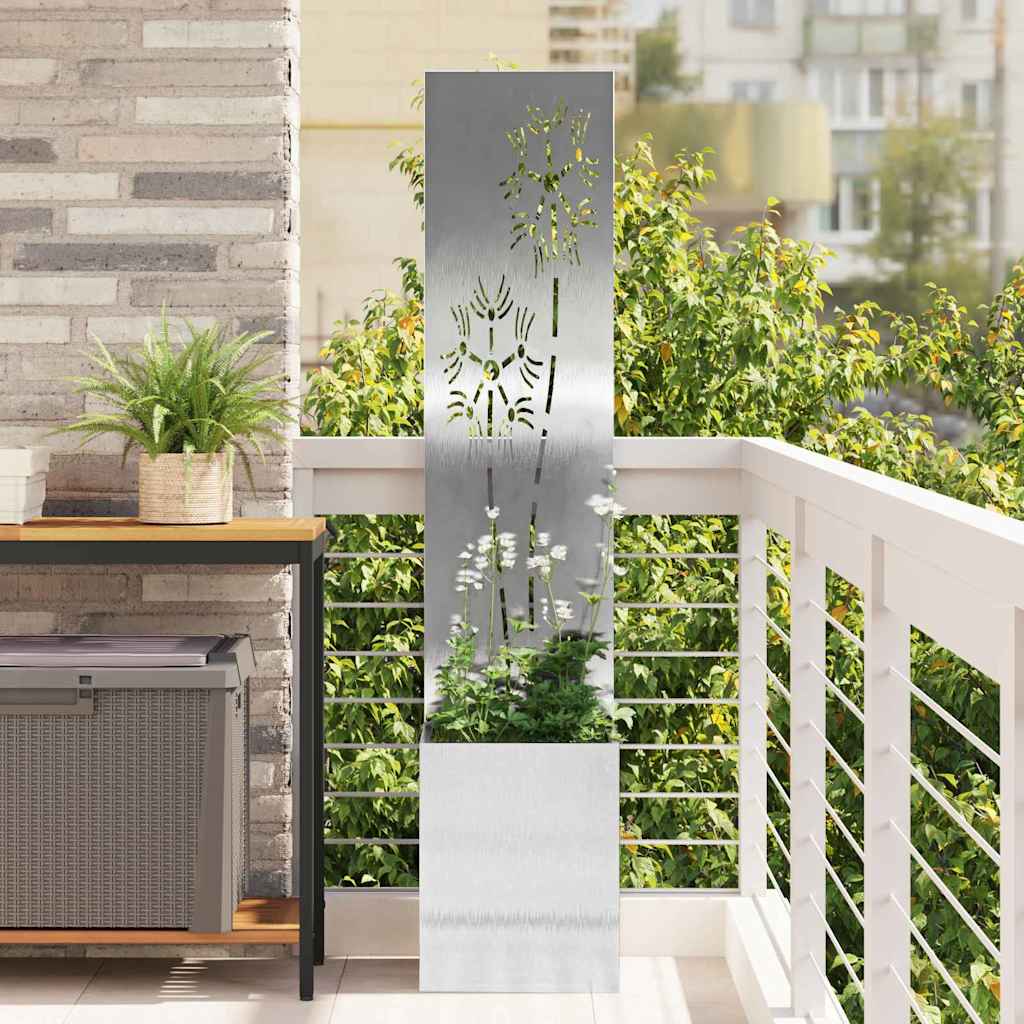 Hageprivat skjerm Blomster Sølv 32 x 150 cm Rustfritt stål