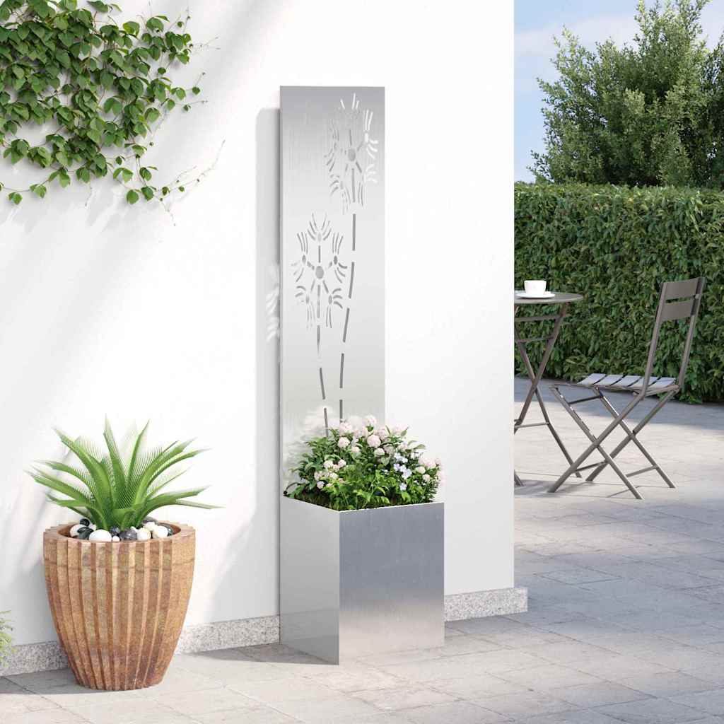 Hageprivat skjerm Blomster Sølv 32 x 150 cm Rustfritt stål